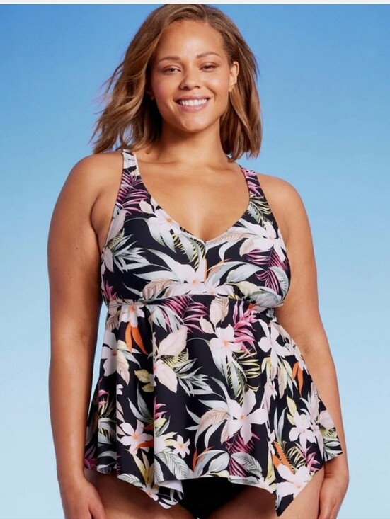 Kona Sol Other - Floral Black Swim Tank Top Size: 2x
